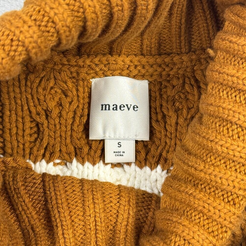 Anthropologie Maeve Turtleneck Balloon Sleeve Bow Sweater Cable Knit Preppy Sz S - Picture 4 of 10